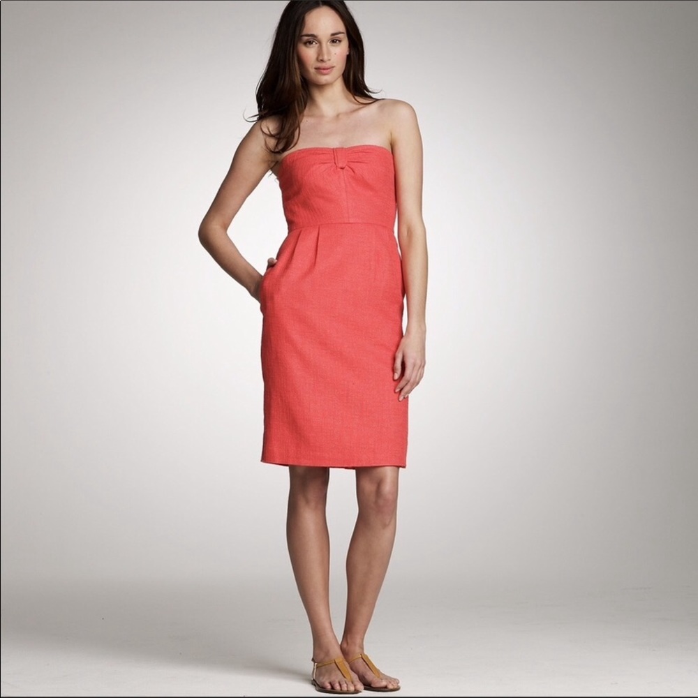 J.Crew Coral & Gold Strapless Dress